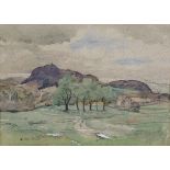 WILLIAM WALLS, R.S.A., R.S.W. (1860-1942) A rural landscape study, pen & watercolour heightened