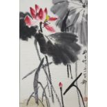 LOU SHIBAI (1918-2010) Water lillies, ink & watercolour on paper, signed with seal & inscribed, 68cm