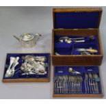 A quantity of silver-plated King’s pattern & other flatware in an oak canteen; & a Victorian