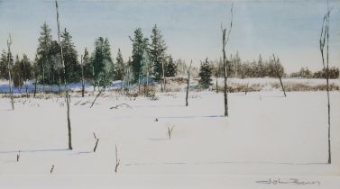 JOHN BENN (Canadian, b. 1948) A clearing in a wooded snowy landscape, monotype print, signed in
