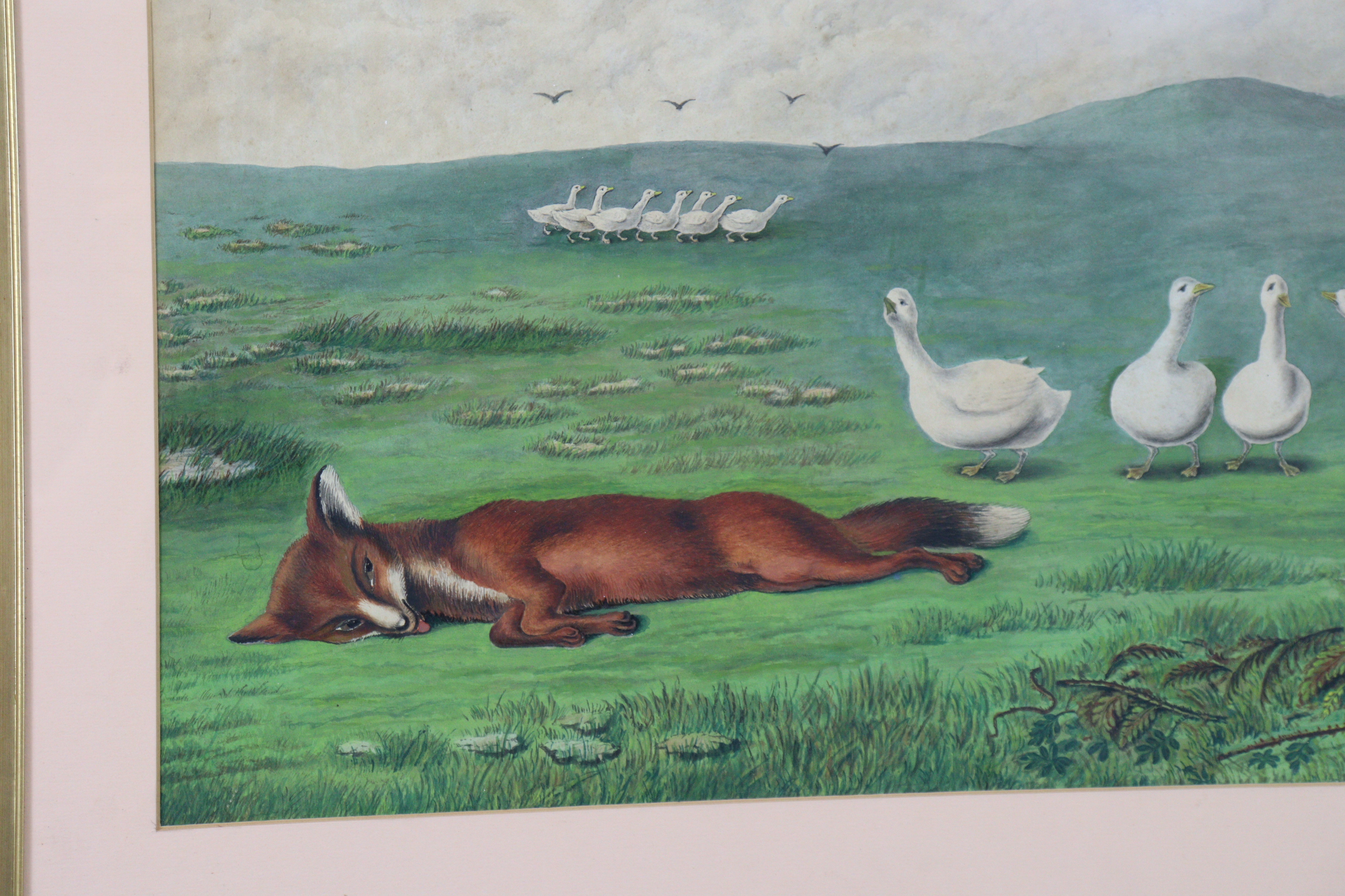 ENGLISH SCHOOL, early 20th century. A watercolour painting depicting The Fox and the Geese fairytale - Image 3 of 4