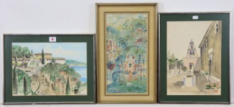Two Greek pen & watercolour studies, each signed Nicholas, 24cm x 33cm, in matching glazed frames (