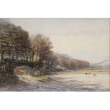 LINDER, G.M. (exhib. 1887-9) A wooded landscape with cattle grazing in a water meadow, signed;