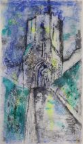 JAMES NEAL (1918-2011) A castle gate from a stone path grassy bank either side; signed & dated ’