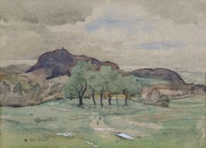 WILLIAM WALLIS, R.S.A., R.S.W. (1860-1942) A rural landscape study, pen & watercolour heightened