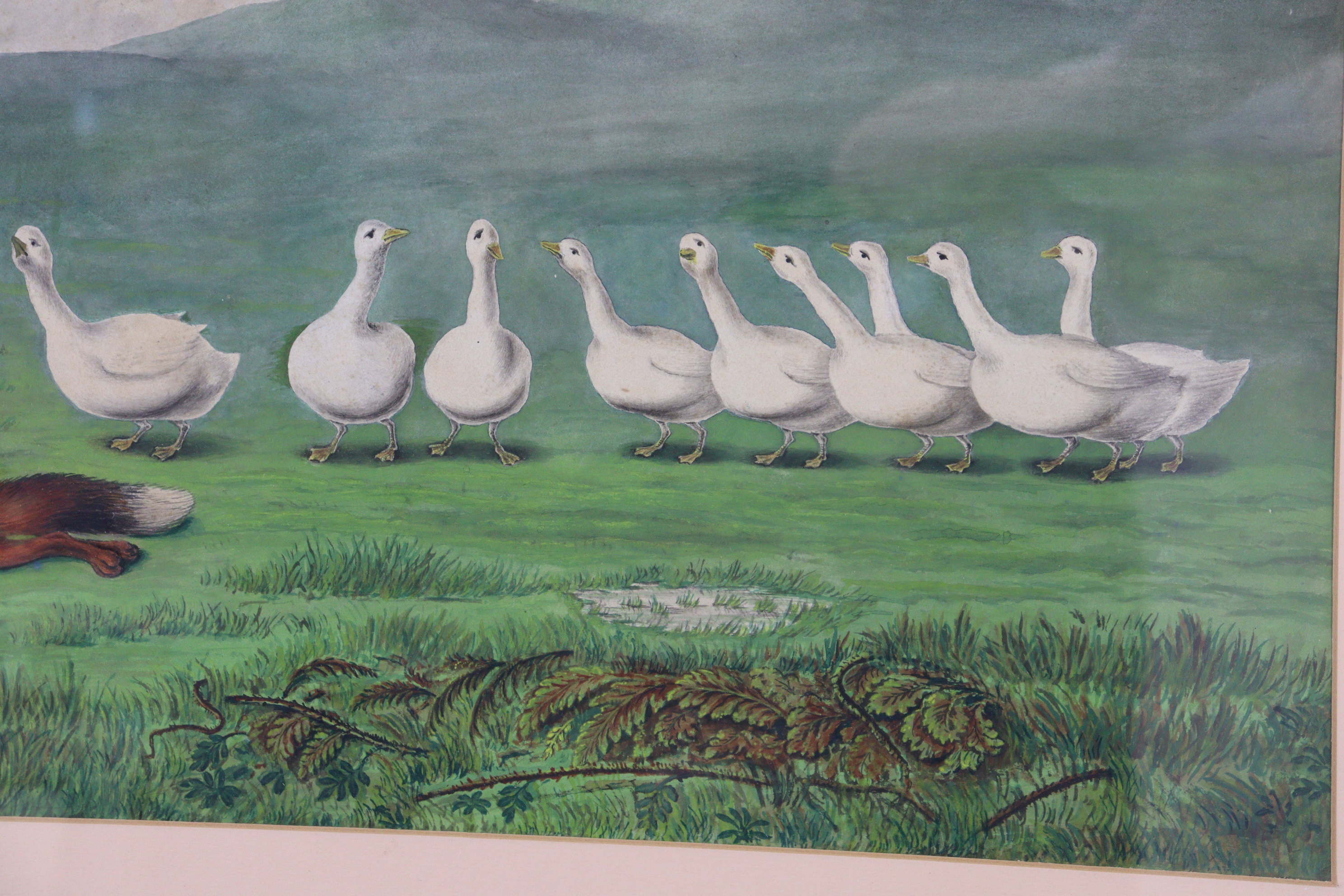 ENGLISH SCHOOL, early 20th century. A watercolour painting depicting The Fox and the Geese fairytale - Image 4 of 4