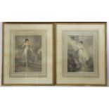 A pair of 19th century coloured aquatints “Lady Heathcote” & “Mrs Jerningham”, in matching glazed