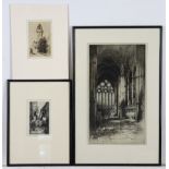 ALBANY EDWARDS (19th century). “Chapel of the Nine Altars, Durham”, signed black & white etching,