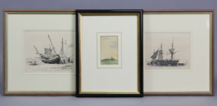 STANLEY PELLETT (20th century). Study of a warship in calm seas, 5” x 3”, inscribed & dated 1947