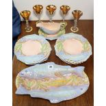 A Mella ware fish-design ten-piece fish service comprising of a serving plate, a sauce boat, & eight