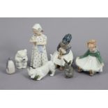 Three Royal Copenhagen female figures; & four ditto animal ornaments