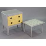 A Lebus light grey & yellow painted small chest fitted two long graduated drawers, & on short