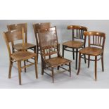 A pair of Polish bentwood café chairs with hard seats, & on round legs; together with four