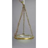 A 19th century-style gilt-metal frame circular ceiling light fitting with a frosted glass shade, 14”
