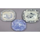 A Spode blue & white “Italian” rectangular meat plate, 16” x 12¾”; together with two other blue &
