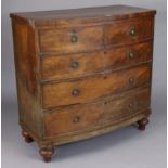 A Victorian mahogany bow-front chest fitted two short & three long graduated drawers with brass ring