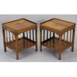 A pair of 19th century-style mahogany rectangular two-tier low coffee tables each on four square