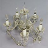 A vintage-style glass five-branch chandelier hung with prism drops & strands-of-beads, w.a.f. 19”