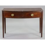 A 19th century-style mahogany bow-front side table fitted two frieze drawers, & on four square