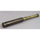 A 19th century brass three-draw telescope with a leather-covered tube, inscribed "Lt Col Sir Henry H