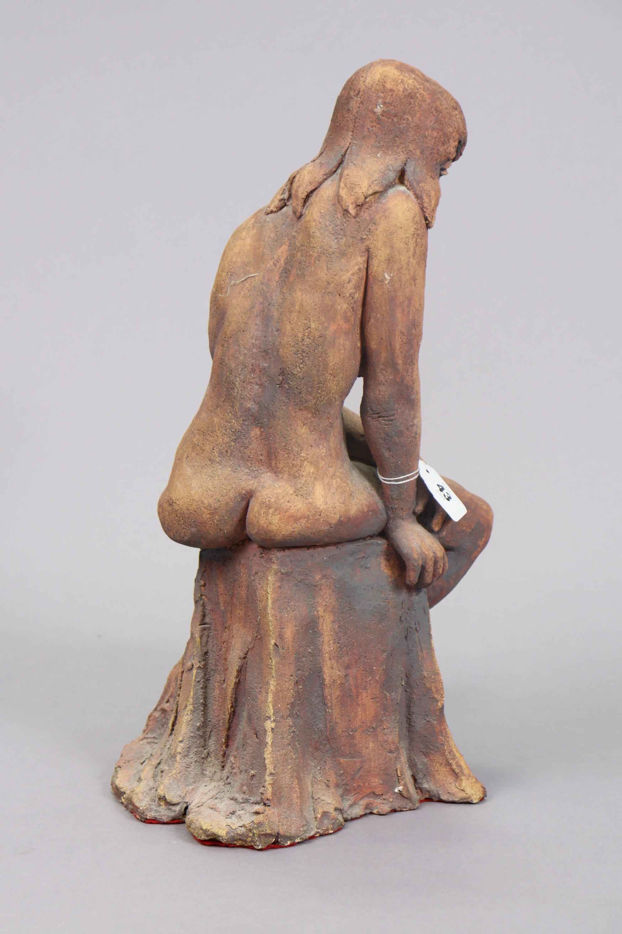 JOAN PLINT (Contemporary) A studio pottery sculpture depicting a nude female figure seated on a - Image 4 of 5