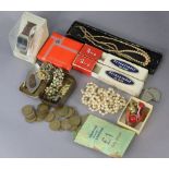 Two Biro “Retractable deluxe” pen boxes (lacking contents); a small quantity of costume jewellery,