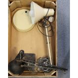 A Herbert Terrys of Redditch anglepoise desk lamp; together with another desk lamp, a cane carpet-