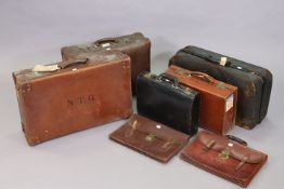 Five vintage suitcases; two ditto holdalls; & two satchels.