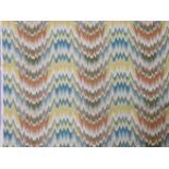 A length of fabric upholstery with multi-coloured zig-zag design, 132.5cm x 342cm.