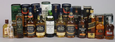 Four bottles of Glen Moray single malt Whisky (70cl); together with eight various other bottles of