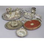 A silver plated oval two-handled tea-tray with a gadrooned border, 60.5cm x 42cm; another wooden