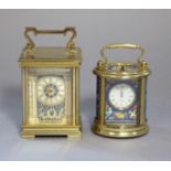 A Halcyon Days Enamels brass carriage timepiece in rectangular case with no-classical decoration,