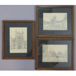 A set of three 1940s pencil drawings of views of Bath: “Pulteney Bridge”, “Abbey From Gardens”, & “