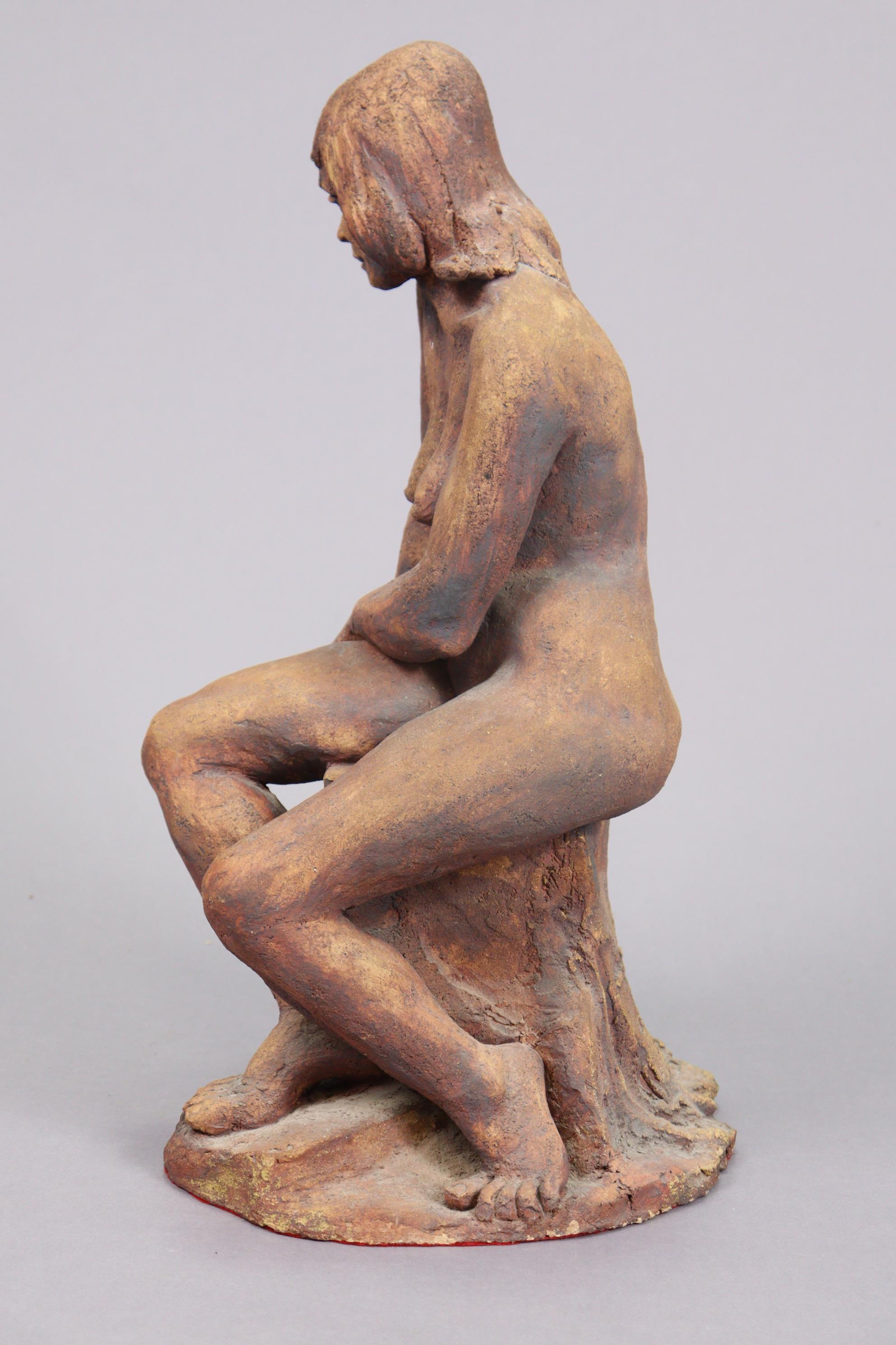 JOAN PLINT (Contemporary) A studio pottery sculpture depicting a nude female figure seated on a - Image 3 of 5