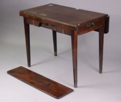 A 19th century mahogany drop-leaf table fitted end drawer, & on four square tapered legs, 86cm