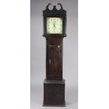 An early 19th century longcase clock with painted dial & in plain case (w.a.f.).