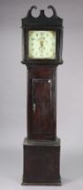 An early 19th century longcase clock with painted dial & in plain case (w.a.f.).