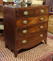 A 19th century inlaid-mahogany chest fitted two short & three long graduated drawers with brass