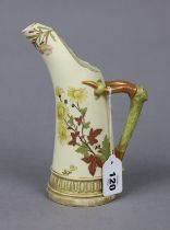 A vintage Royal Worcester floral decorated “tusk” jug with antler side handle (pattern no 1116),
