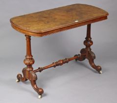 A mid Victorian figured walnut centre table with moulded edge & rounded ends to the rectangular top,