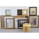 Various decorative pictures & picture frames; & a fabric-covered hatbox.