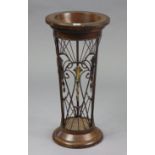 An Edwardian-style wooden & wrought metal stick stand of round tapered form, 58.5cm high; together
