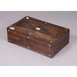 A 19th century mother-of-pearl inlaid rosewood writing slope with a fitted interior, 40cm wide.