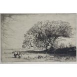 ERNEST HERBERT THOMPSON (1891-1971) “Oak Trees near Calshot”, black & white etching, signed,