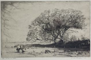 ERNEST HERBERT THOMPSON (1891-1971) “Oak Trees near Calshot”, black & white etching, signed,