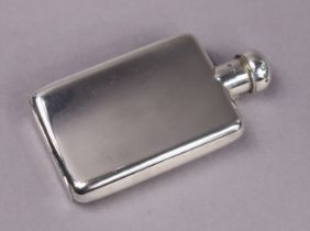 A late Victorian silver pocket spirit flask of curved rectangular shape with hinged ball cap, cm