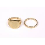 A 9ct. gold signet ring; & a 9ct gold wedding band. (5.5gm total).
