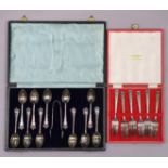 Eleven (of twelve) silver Albany pattern teaspoons & matching sugar tongs, Sheffield 1913 by