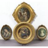 Six various 19th century giltwood & gesso picture frames, all but one containing a coloured