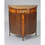 A late 18th century Dutch inlaid mahogany demi-lune side cabinet with all-over marquetry floral